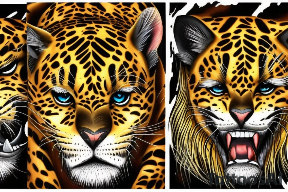 Two fierce jaguars in the jungle tattoo idea