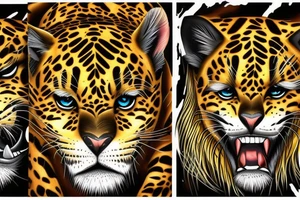 Two fierce jaguars in the jungle tattoo idea