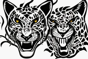 Two fierce jaguars in the jungle tattoo idea