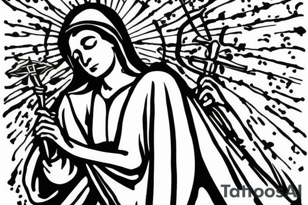 Catholic figure holding sceptre tattoo idea