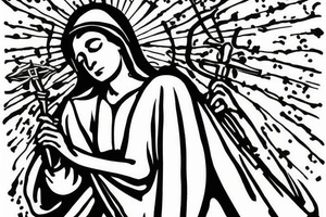 Catholic figure holding sceptre tattoo idea