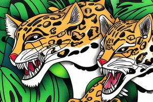 Two hunting jaguars in the jungle tattoo idea
