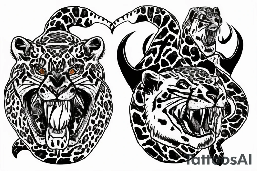 Two hunting jaguars in the jungle tattoo idea