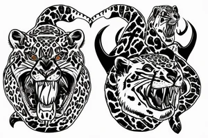 Two hunting jaguars in the jungle tattoo idea