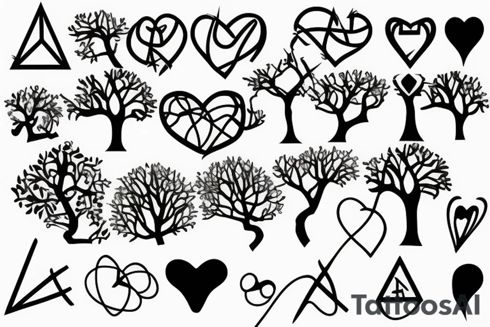 Science theme heart-shaped tree with 15 in the branches tattoo idea
