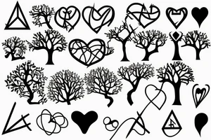 Science theme heart-shaped tree with 15 in the branches tattoo idea