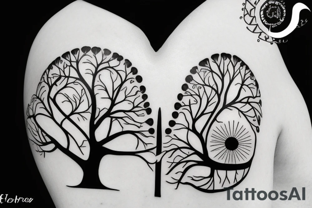 Science theme heart-shaped tree with 15 in the branches tattoo idea