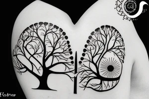 Science theme heart-shaped tree with 15 in the branches tattoo idea