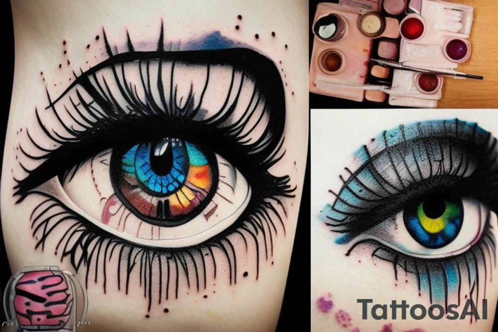 Realistic eye crying coloured paint tattoo idea
