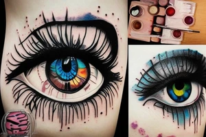 Realistic eye crying coloured paint tattoo idea