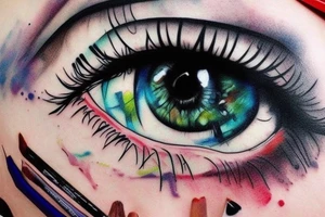Realistic eye crying coloured paint tattoo idea
