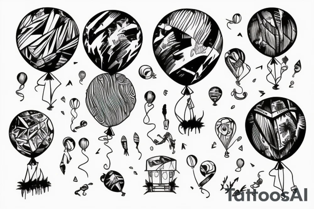 alien landing in the amazon rainforest used balloons tattoo idea