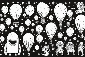 alien landing holding balloons in hand tattoo idea