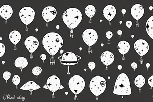 alien landing holding balloons in hand tattoo idea