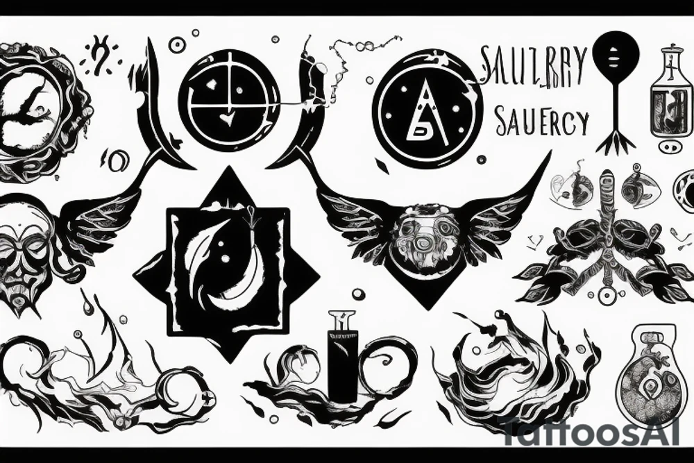 Salty mercury and sulfur alchemy symbols tattoo idea