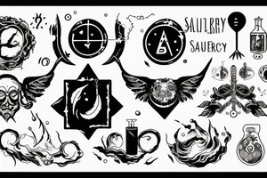 Salty mercury and sulfur alchemy symbols tattoo idea