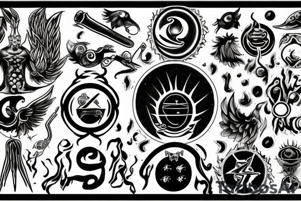 Salty mercury and sulfur alchemy symbols tattoo idea