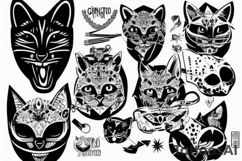 corvo em cima de um cranio de gato tattoo idea