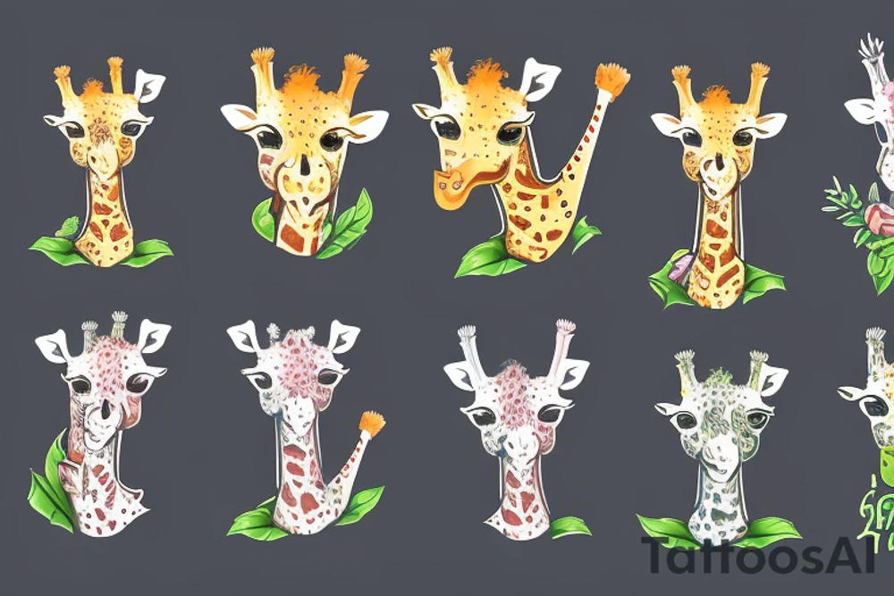A group of sick and vomiting giraffes in a park tattoo idea