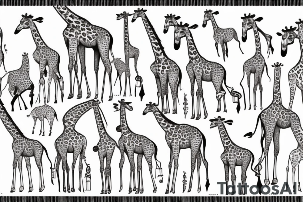 A group of sick and vomiting giraffes in a park tattoo idea