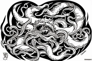 Kraken crushing a ship with a warrior on top on forearm tattoo idea