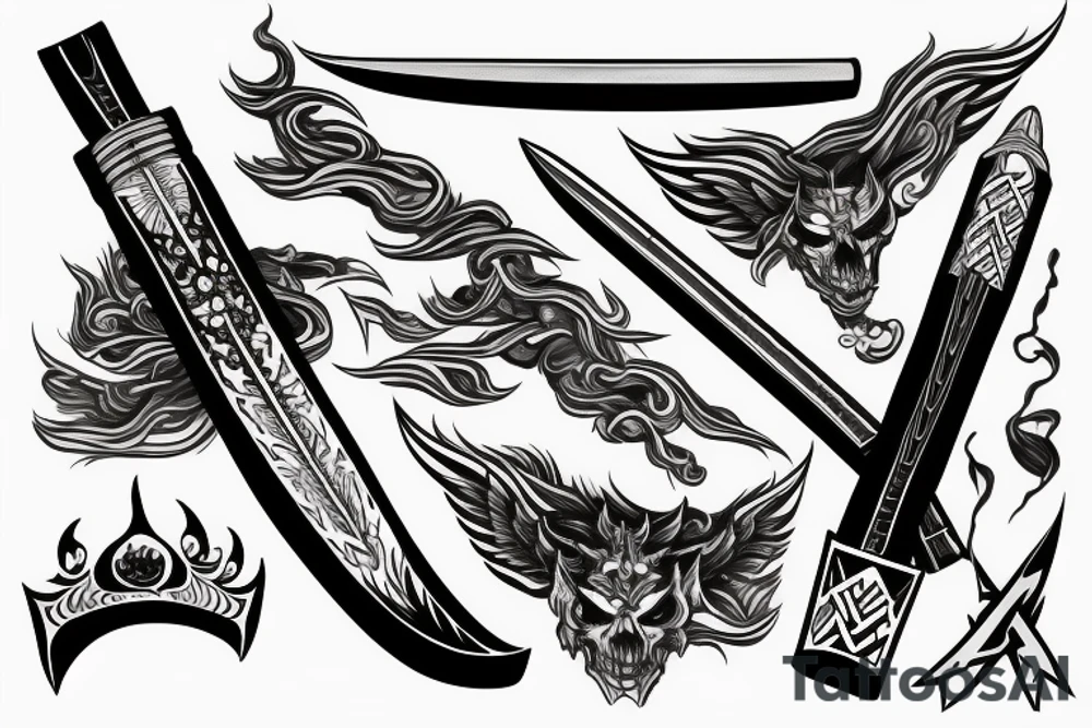 Katana with black flames tattoo idea