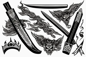 Katana with black flames tattoo idea