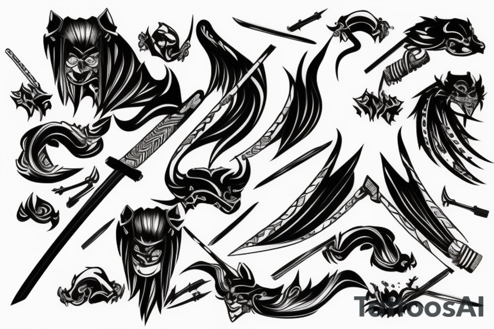 Katana with black flames tattoo idea