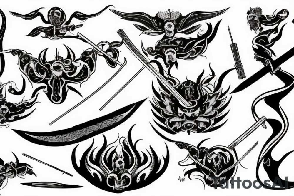 Katana with black flames tattoo idea