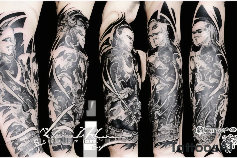 Katana with black flames tattoo idea