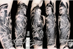 Katana with black flames tattoo idea