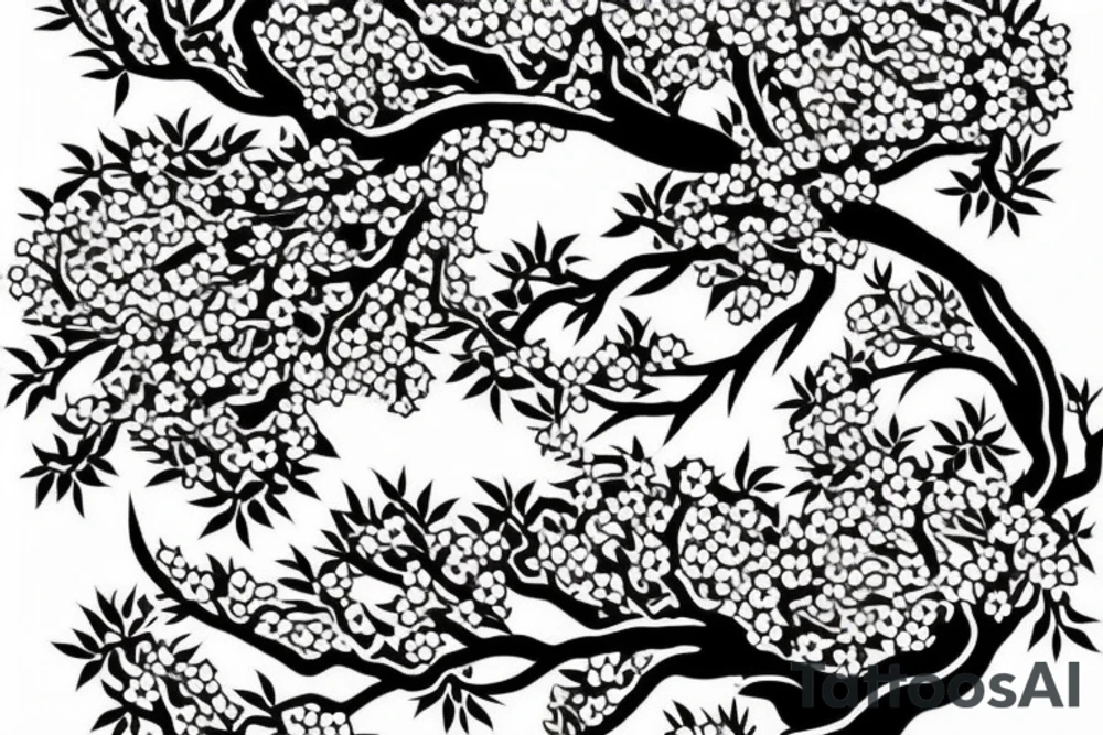 Japanese temple with cherry blossom tree right below tattoo idea