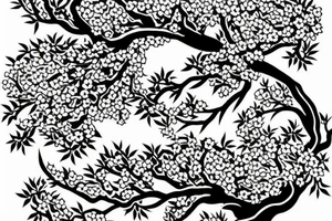 Japanese temple with cherry blossom tree right below tattoo idea