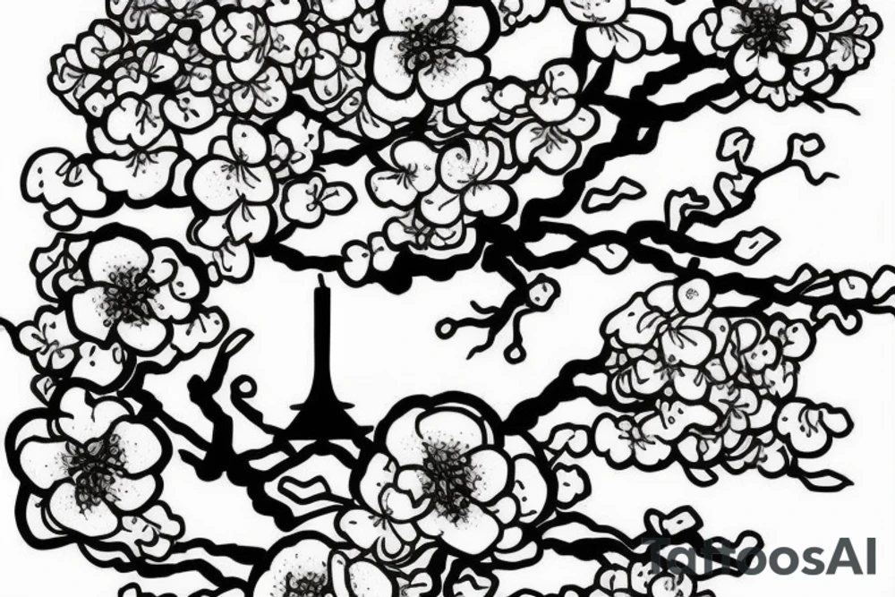 Japanese temple with cherry blossom tree right below tattoo idea