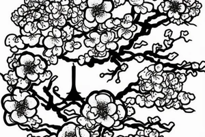 Japanese temple with cherry blossom tree right below tattoo idea