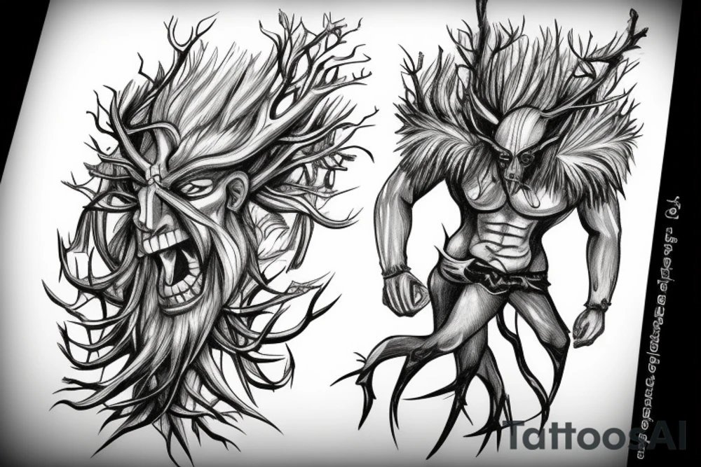 Witcher fighting with Leshy tattoo idea