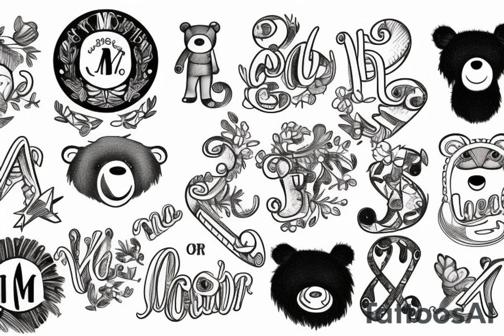 Initials M Y, bear, bug tattoo idea