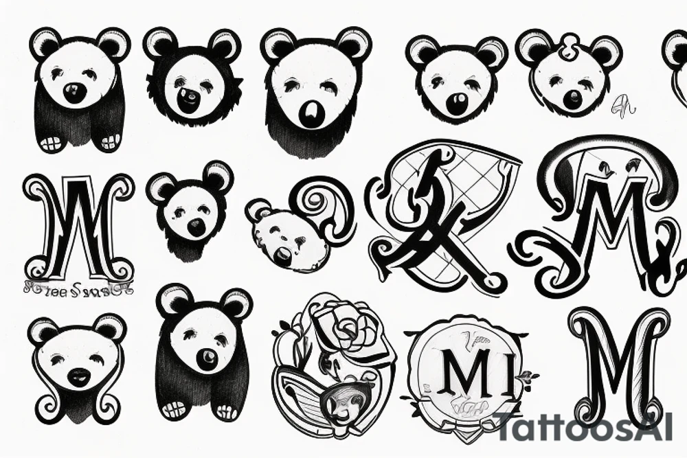 Initials M Y, bear, bug tattoo idea