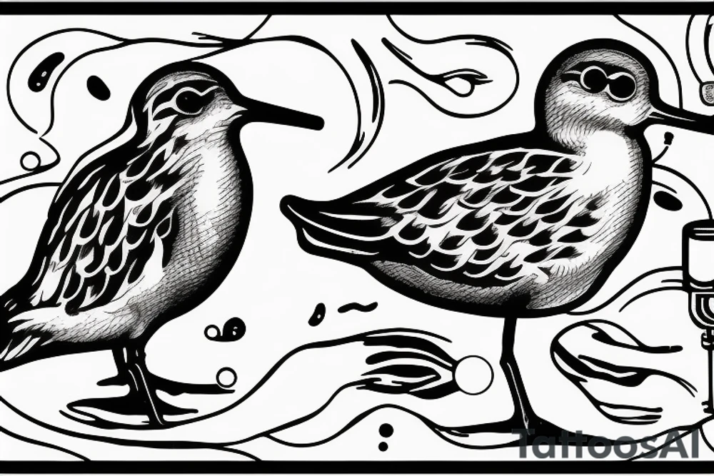 sandpiper with a pipe in its mouth blowing out bubbles tattoo idea