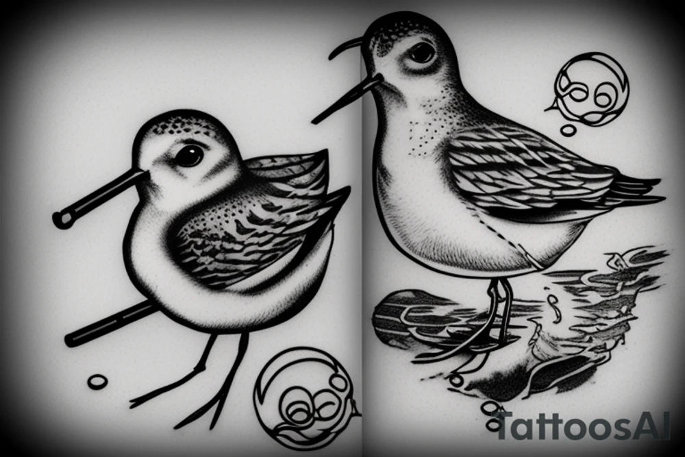 sandpiper with a pipe in its mouth blowing out bubbles tattoo idea