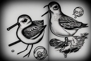 sandpiper with a pipe in its mouth blowing out bubbles tattoo idea