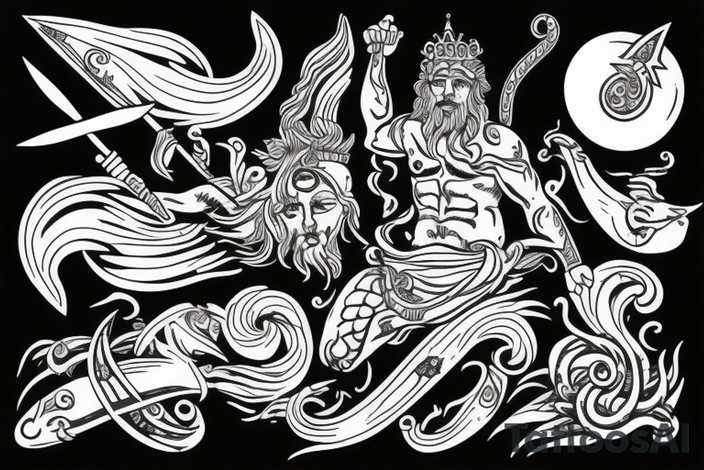 poseidon with spear tattoo idea