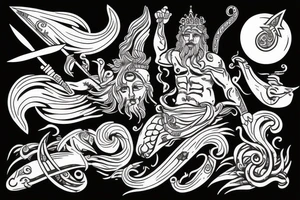 poseidon with spear tattoo idea