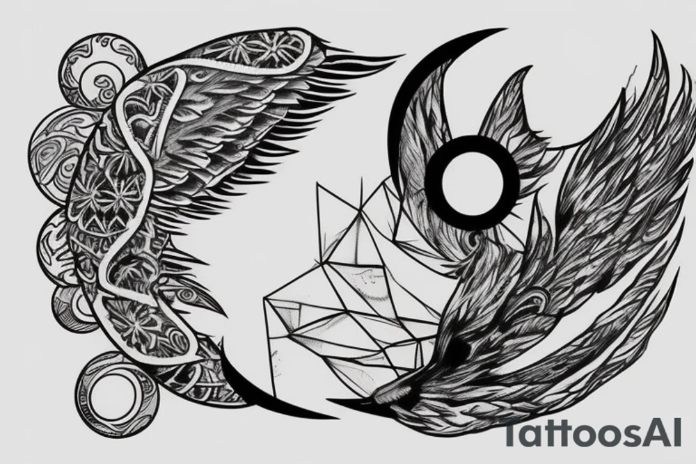 Moon cat tattoo sketch with wings tattoo idea