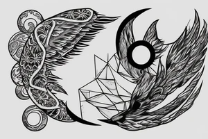 Moon cat tattoo sketch with wings tattoo idea
