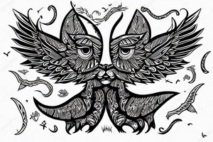 Moon cat tattoo sketch with wings tattoo idea
