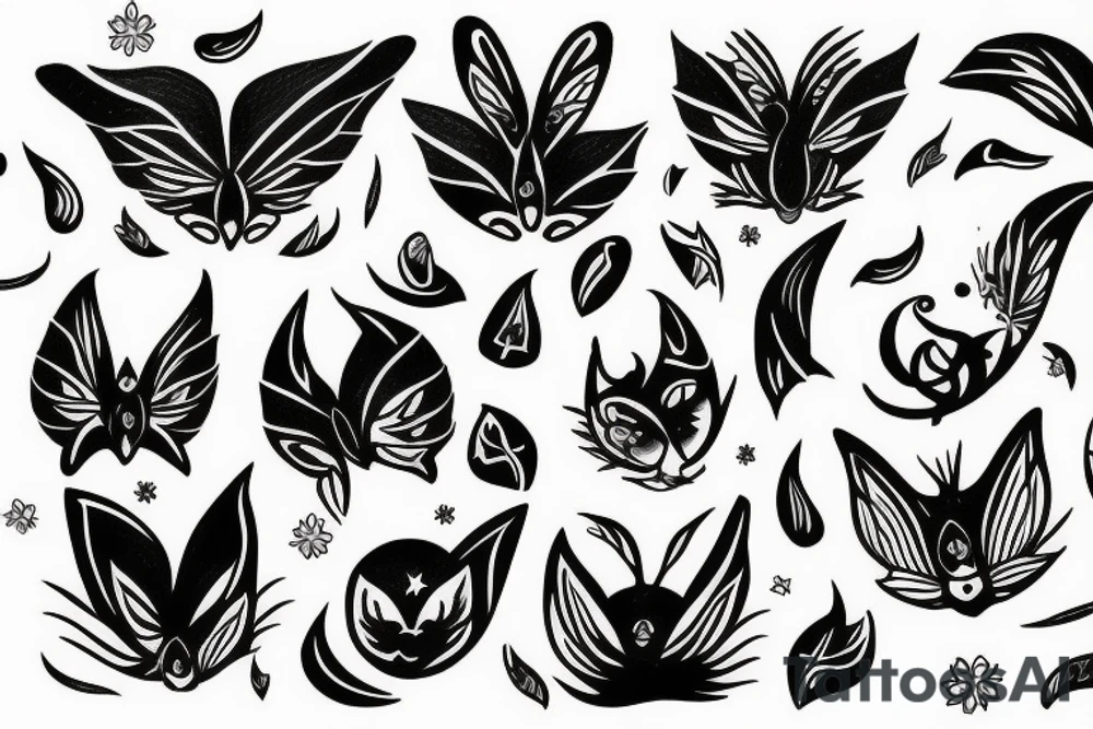 Moon with catwings tattoo idea