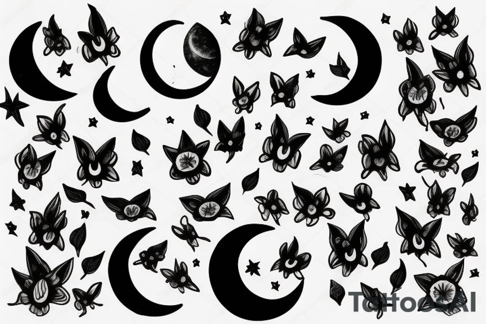 Moon with catwings tattoo idea