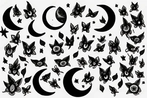 Moon with catwings tattoo idea