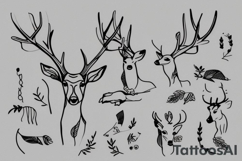one line single line deer tattoo idea